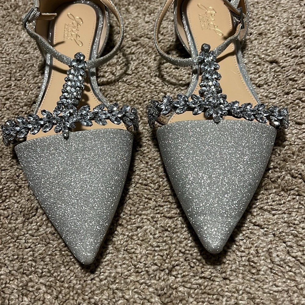 Sparkling Silver Pointed Toe T-Strap Flats - Women - Picture 3 of 7